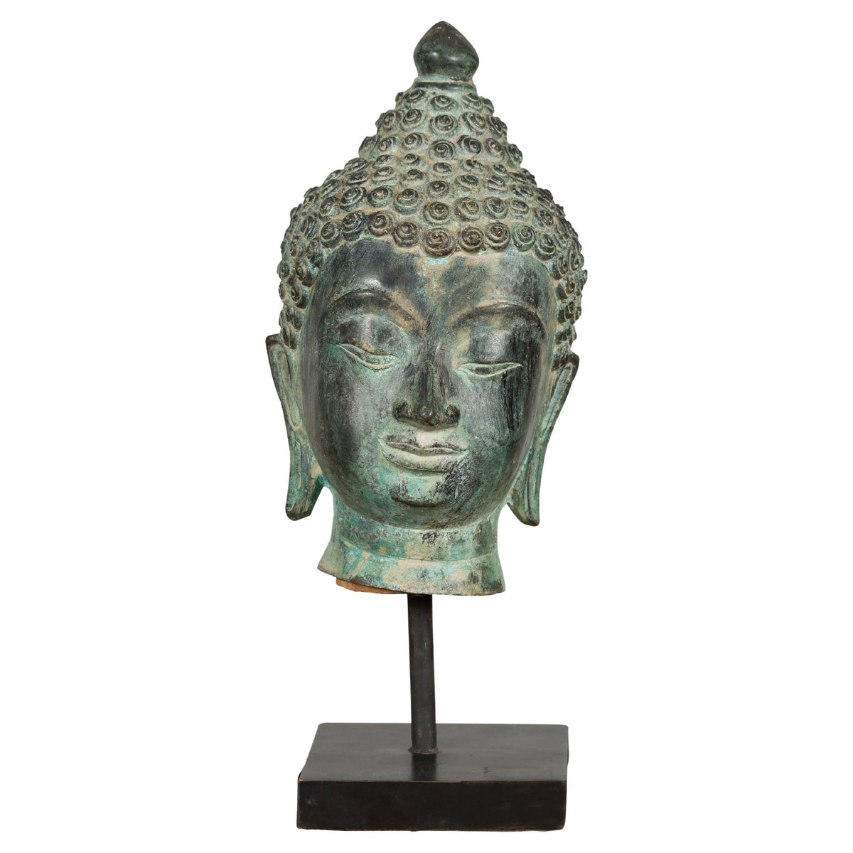 Vintage Bronze Buddha Head Tabletop Sculpture-1. Asian & Chinese Furniture, Art, Antiques, Vintage Home Décor for sale at FEA Home