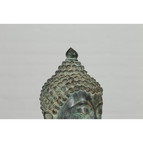 Vintage Bronze Buddha Head Tabletop Sculpture-YN3105-10. Asian & Chinese Furniture, Art, Antiques, Vintage Home Décor for sale at FEA Home