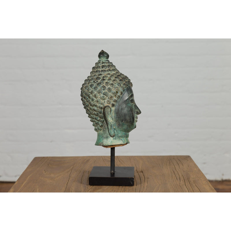 Vintage Bronze Buddha Head Tabletop Sculpture-YN3105-11. Asian & Chinese Furniture, Art, Antiques, Vintage Home Décor for sale at FEA Home