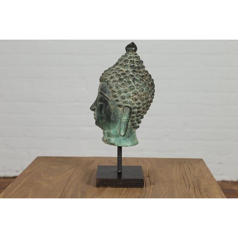 Vintage Bronze Buddha Head Tabletop Sculpture-YN3105-14. Asian & Chinese Furniture, Art, Antiques, Vintage Home Décor for sale at FEA Home