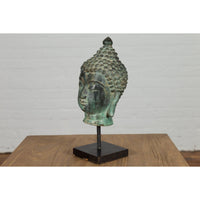 Vintage Bronze Buddha Head Tabletop Sculpture-YN3105-15. Asian & Chinese Furniture, Art, Antiques, Vintage Home Décor for sale at FEA Home