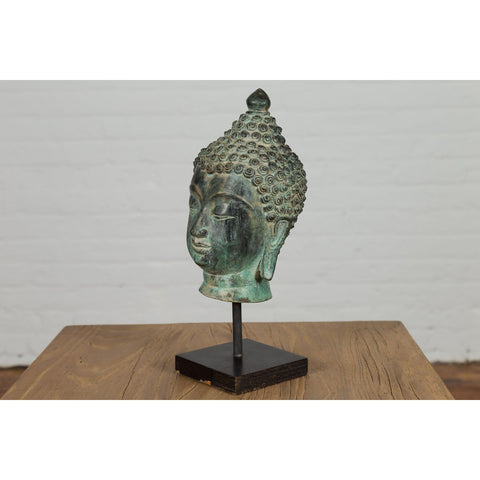 Vintage Bronze Buddha Head Tabletop Sculpture-YN3105-15. Asian & Chinese Furniture, Art, Antiques, Vintage Home Décor for sale at FEA Home