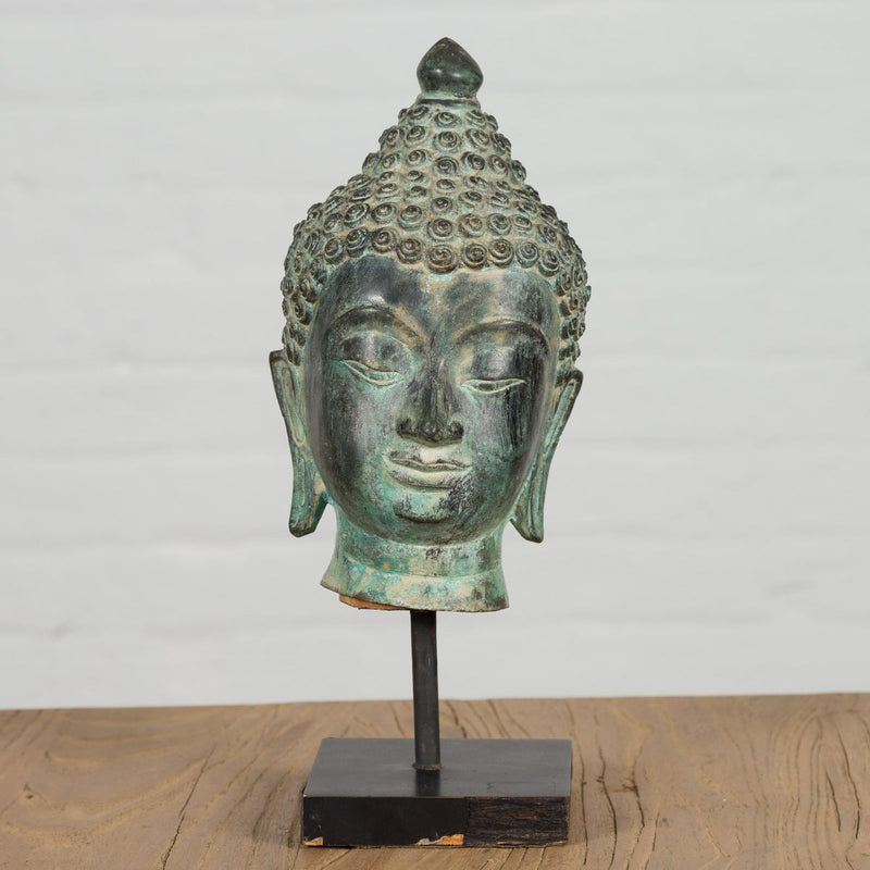 Vintage Bronze Buddha Head Tabletop Sculpture-YN3105-2. Asian & Chinese Furniture, Art, Antiques, Vintage Home Décor for sale at FEA Home