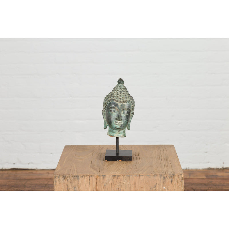 Vintage Bronze Buddha Head Tabletop Sculpture-YN3105-4. Asian & Chinese Furniture, Art, Antiques, Vintage Home Décor for sale at FEA Home