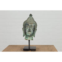Vintage Bronze Buddha Head Tabletop Sculpture-YN3105-5. Asian & Chinese Furniture, Art, Antiques, Vintage Home Décor for sale at FEA Home