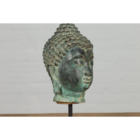 Vintage Bronze Buddha Head Tabletop Sculpture-YN3105-9. Asian & Chinese Furniture, Art, Antiques, Vintage Home Décor for sale at FEA Home