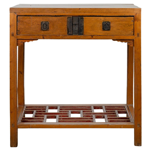 Antique Console Table with Two Drawers and Lower Shelf-YN3300-1-Unique Furniture-Art-Antiques-Home Décor in NY