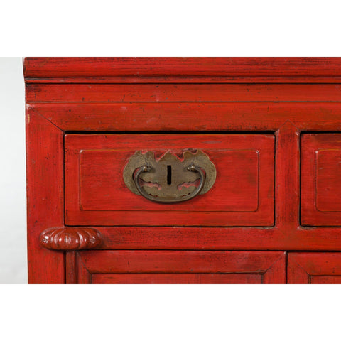 Qing Dynasty 19th Century Chinese Red Lacquer Cabinet with Drawers and Doors-10. Asian & Chinese Furniture, Art, Antiques, Vintage Home Décor for sale at FEA Home