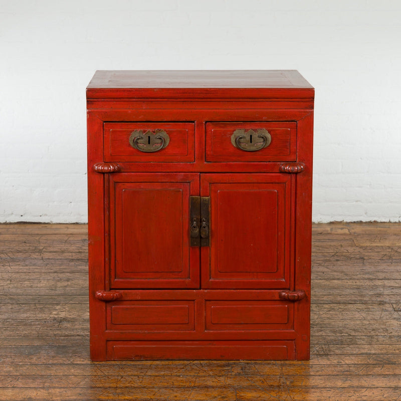 Qing Dynasty 19th Century Chinese Red Lacquer Cabinet with Drawers and Doors-12. Asian & Chinese Furniture, Art, Antiques, Vintage Home Décor for sale at FEA Home