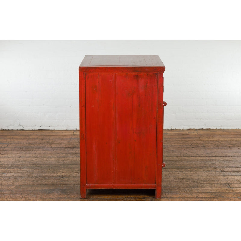 Qing Dynasty 19th Century Chinese Red Lacquer Cabinet with Drawers and Doors-14. Asian & Chinese Furniture, Art, Antiques, Vintage Home Décor for sale at FEA Home
