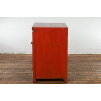 Qing Dynasty 19th Century Chinese Red Lacquer Cabinet with Drawers and Doors