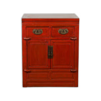 Qing Dynasty 19th Century Chinese Red Lacquer Cabinet with Drawers and Doors