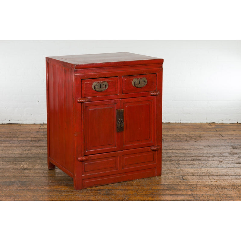 Qing Dynasty 19th Century Chinese Red Lacquer Cabinet with Drawers and Doors-YN3304-2. Asian & Chinese Furniture, Art, Antiques, Vintage Home Décor for sale at FEA Home