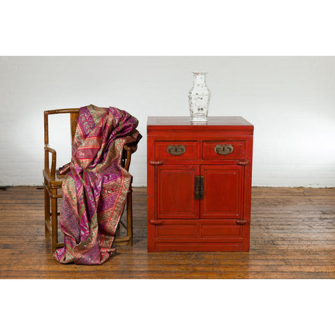 Qing Dynasty 19th Century Chinese Red Lacquer Cabinet with Drawers and Doors-4. Asian & Chinese Furniture, Art, Antiques, Vintage Home Décor for sale at FEA Home