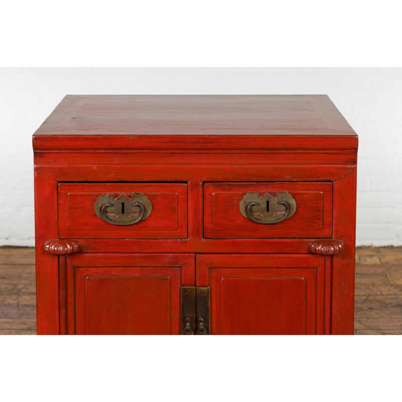 Qing Dynasty 19th Century Chinese Red Lacquer Cabinet with Drawers and Doors-YN3304-6. Asian & Chinese Furniture, Art, Antiques, Vintage Home Décor for sale at FEA Home