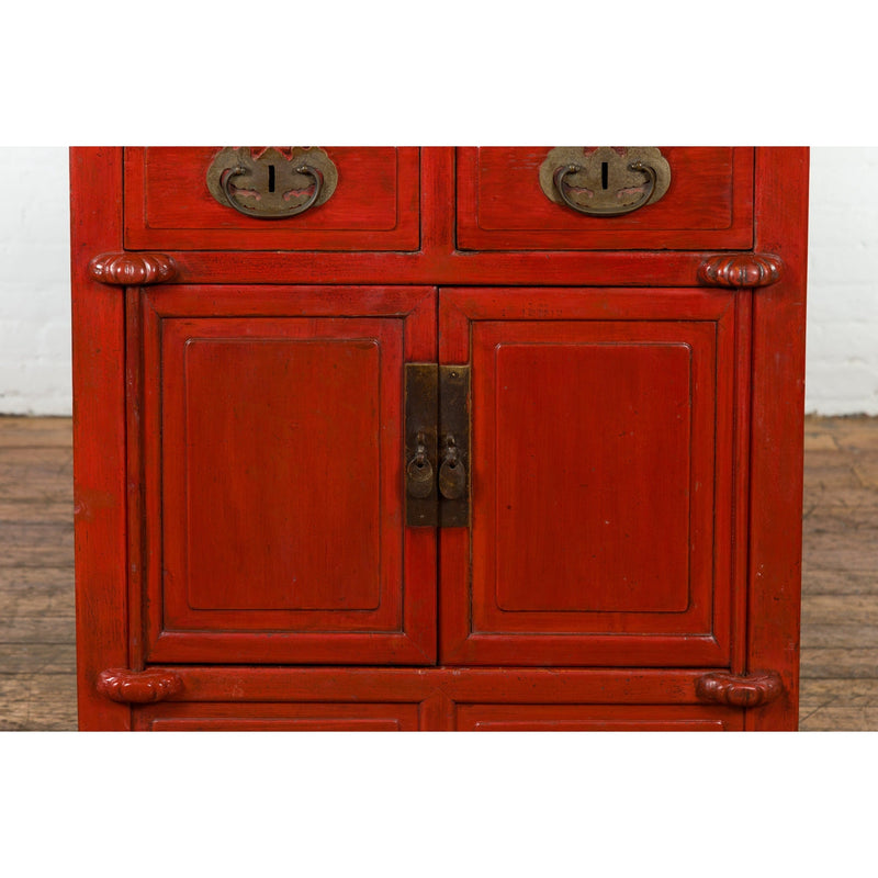 Qing Dynasty 19th Century Chinese Red Lacquer Cabinet with Drawers and Doors-YN3304-7. Asian & Chinese Furniture, Art, Antiques, Vintage Home Décor for sale at FEA Home