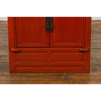 Qing Dynasty 19th Century Chinese Red Lacquer Cabinet with Drawers and Doors