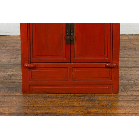 Qing Dynasty 19th Century Chinese Red Lacquer Cabinet with Drawers and Doors-9. Asian & Chinese Furniture, Art, Antiques, Vintage Home Décor for sale at FEA Home