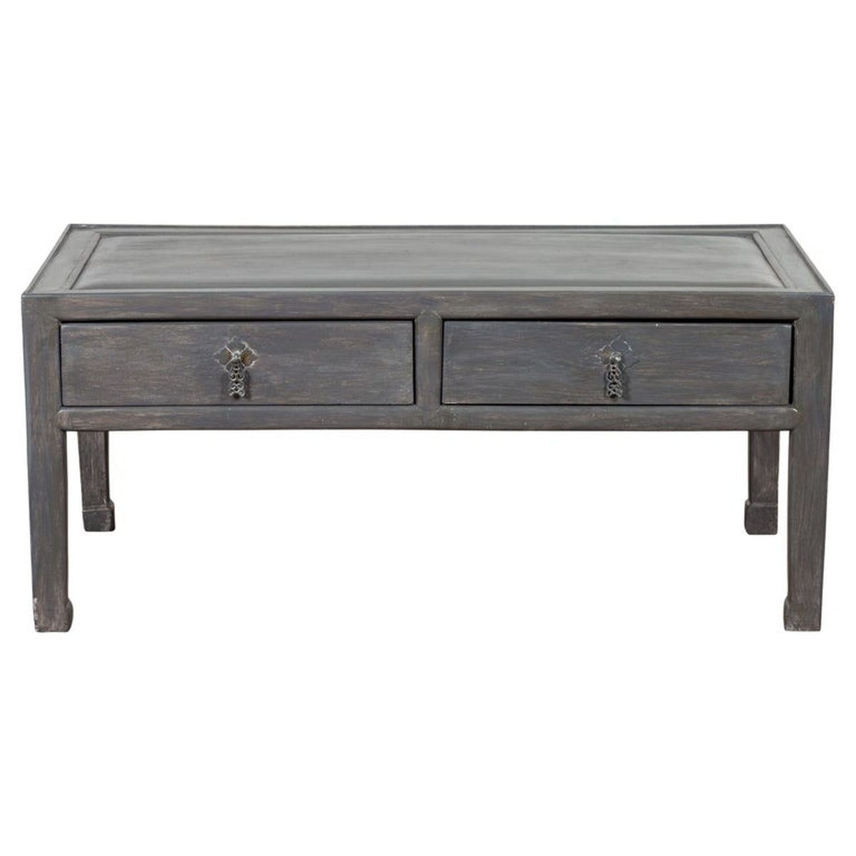 Chinese Late Qing Low Table with Two Drawers and Custom Grey Silver Lacquer-1. Asian &amp; Chinese Furniture, Art, Antiques, Vintage Home Décor for sale at FEA Home