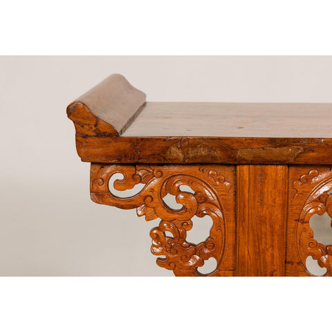 Qing Dynasty Tall Altar Console Table with Carved Scrolling Spandrels-YN3395-10. Asian & Chinese Furniture, Art, Antiques, Vintage Home Décor for sale at FEA Home