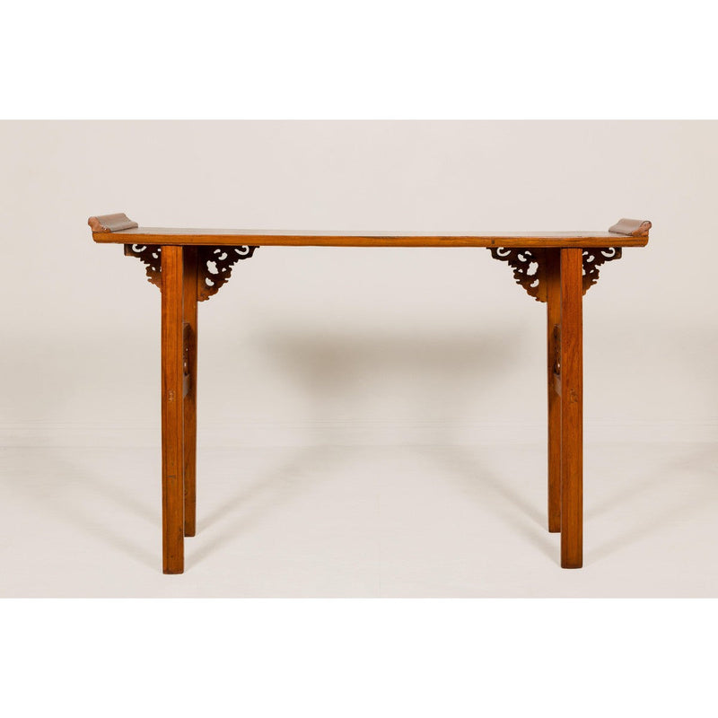Qing Dynasty Tall Altar Console Table with Carved Scrolling Spandrels-YN3395-15. Asian & Chinese Furniture, Art, Antiques, Vintage Home Décor for sale at FEA Home