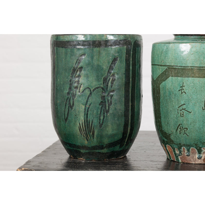 Set of Antique Green Glazed Ceramic Jars-12. Asian & Chinese Furniture, Art, Antiques, Vintage Home Décor for sale at FEA Home