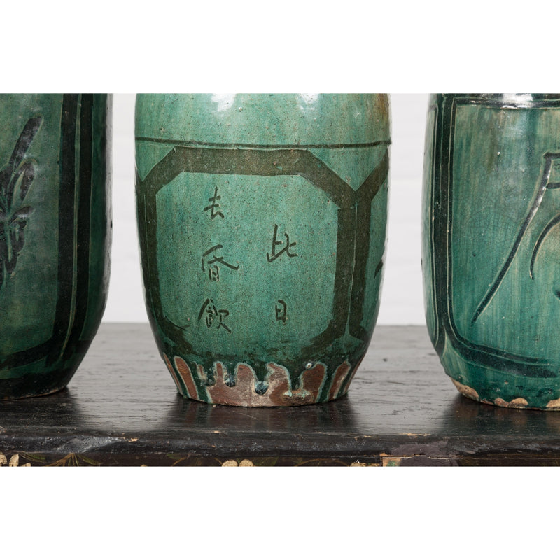 Set of Antique Green Glazed Ceramic Jars-13. Asian & Chinese Furniture, Art, Antiques, Vintage Home Décor for sale at FEA Home