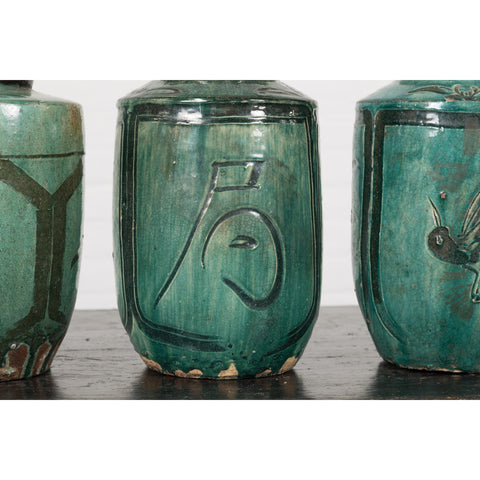 Set of Antique Green Glazed Ceramic Jars-14. Asian & Chinese Furniture, Art, Antiques, Vintage Home Décor for sale at FEA Home