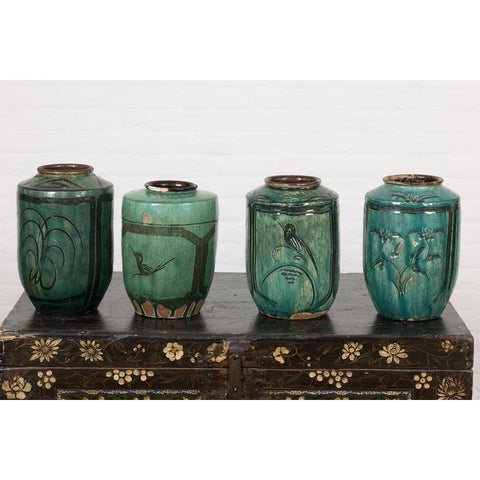 Set of Antique Green Glazed Ceramic Jars-18. Asian & Chinese Furniture, Art, Antiques, Vintage Home Décor for sale at FEA Home