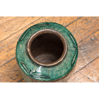 Set of Antique Green Glazed Ceramic Jars
