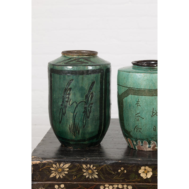 Set of Antique Green Glazed Ceramic Jars-YN3477A-4. Asian & Chinese Furniture, Art, Antiques, Vintage Home Décor for sale at FEA Home