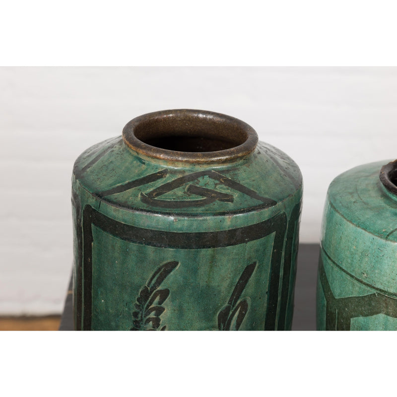 Set of Antique Green Glazed Ceramic Jars-8. Asian & Chinese Furniture, Art, Antiques, Vintage Home Décor for sale at FEA Home