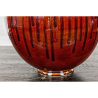 Hand-Crafted Artisan Tri-Color Brown Vase with Rounded Silhouette and Dripping