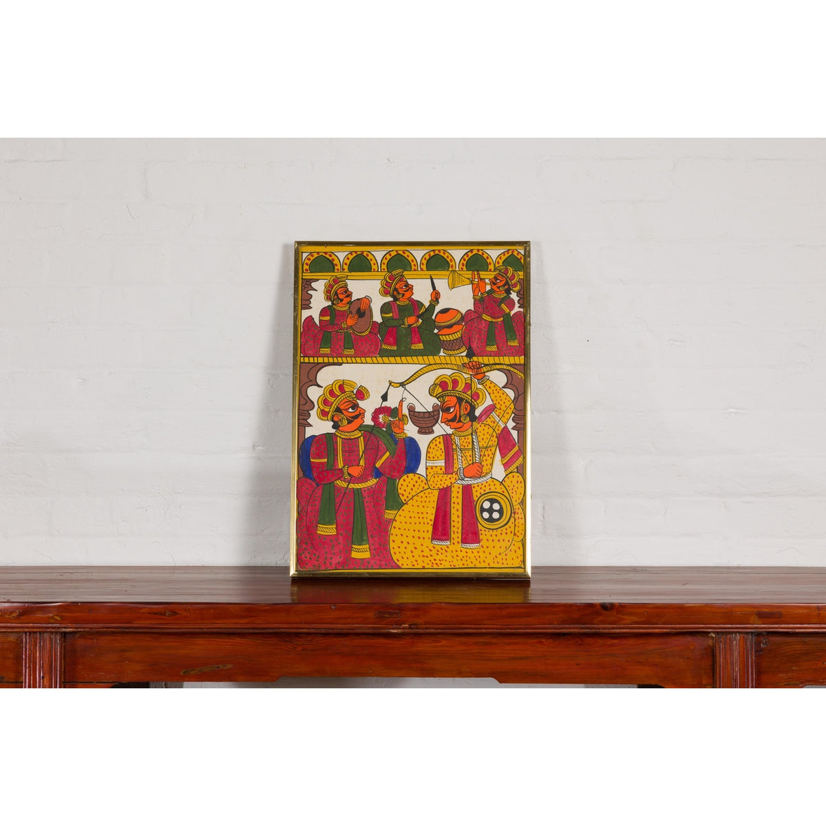 Antique Hand Painted Folk Art Painting Depicting Musicians and Archers-2. Asian & Chinese Furniture, Art, Antiques, Vintage Home Décor for sale at FEA Home