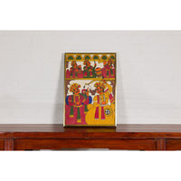 Antique Hand Painted Folk Art Painting Depicting Musicians and Archers