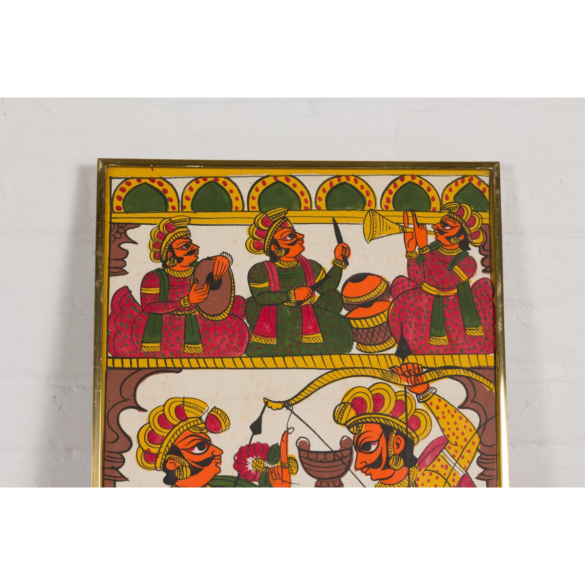 Antique Hand Painted Folk Art Painting Depicting Musicians and Archers-3. Asian &amp; Chinese Furniture, Art, Antiques, Vintage Home Décor for sale at FEA Home