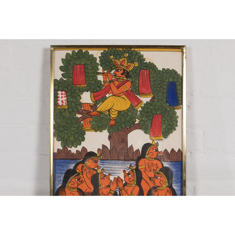 Indian Antique Hand-Painted Folk Art Painting-YN3728-4. Asian & Chinese Furniture, Art, Antiques, Vintage Home Décor for sale at FEA Home