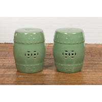 Chinese Vintage Celadon Glazed Garden Stools with Pierced Motifs, Sold Each-YN3759-14. Asian & Chinese Furniture, Art, Antiques, Vintage Home Décor for sale at FEA Home