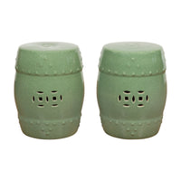 Chinese Vintage Celadon Glazed Garden Stools with Pierced Motifs, Sold Each-YN3759-1. Asian & Chinese Furniture, Art, Antiques, Vintage Home Décor for sale at FEA Home