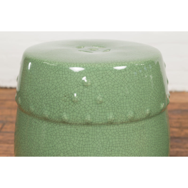 Chinese Vintage Celadon Glazed Garden Stools with Pierced Motifs, Sold Each-YN3759-6. Asian & Chinese Furniture, Art, Antiques, Vintage Home Décor for sale at FEA Home