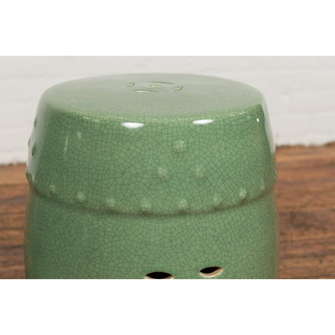 Chinese Vintage Celadon Glazed Garden Stools with Pierced Motifs, Sold Each-YN3759-9. Asian & Chinese Furniture, Art, Antiques, Vintage Home Décor for sale at FEA Home
