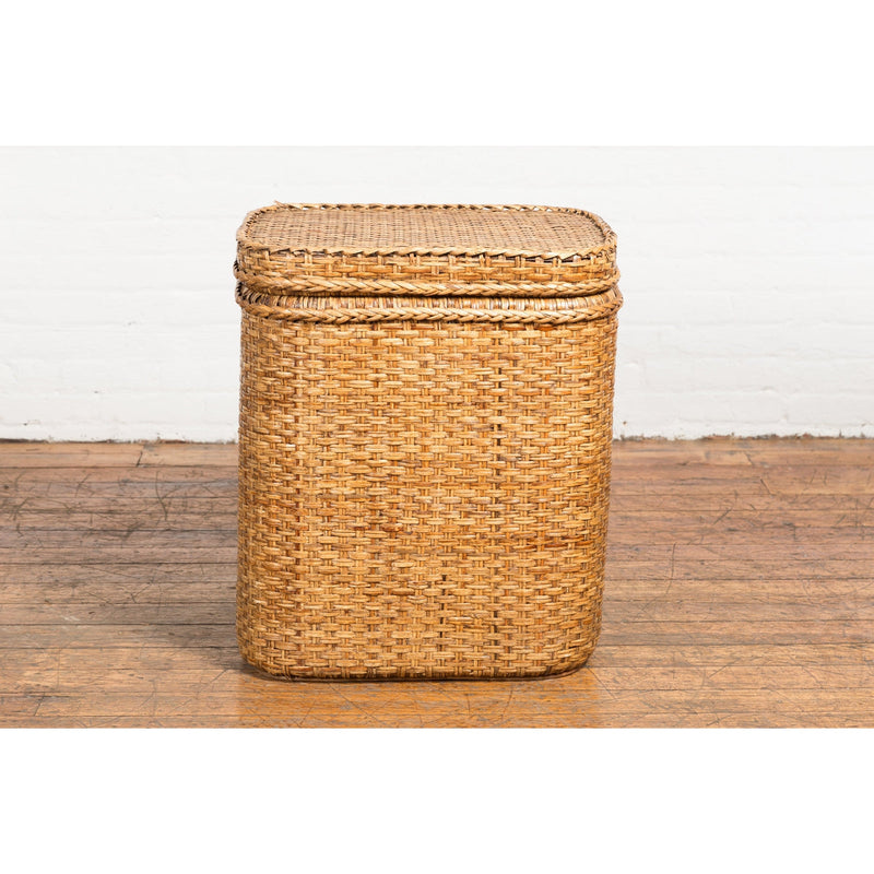 Vintage Burmese Woven Rattan and Wood Lidded Basket or Storage Container-YN3826-10. Asian & Chinese Furniture, Art, Antiques, Vintage Home Décor for sale at FEA Home