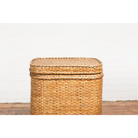 Vintage Burmese Woven Rattan and Wood Lidded Basket or Storage Container-YN3826-11. Asian & Chinese Furniture, Art, Antiques, Vintage Home Décor for sale at FEA Home