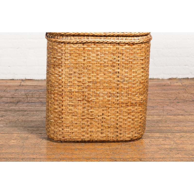 Vintage Burmese Woven Rattan and Wood Lidded Basket or Storage Container-YN3826-12. Asian & Chinese Furniture, Art, Antiques, Vintage Home Décor for sale at FEA Home