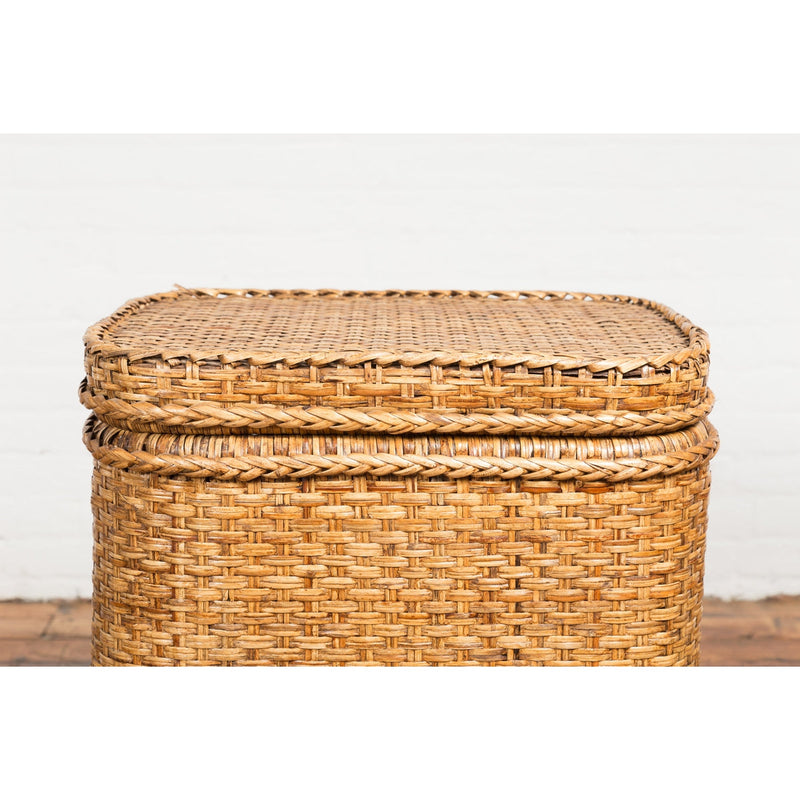 Vintage Burmese Woven Rattan and Wood Lidded Basket or Storage Container-YN3826-13. Asian & Chinese Furniture, Art, Antiques, Vintage Home Décor for sale at FEA Home