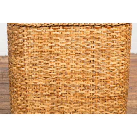 Vintage Burmese Woven Rattan and Wood Lidded Basket or Storage Container-YN3826-14. Asian & Chinese Furniture, Art, Antiques, Vintage Home Décor for sale at FEA Home