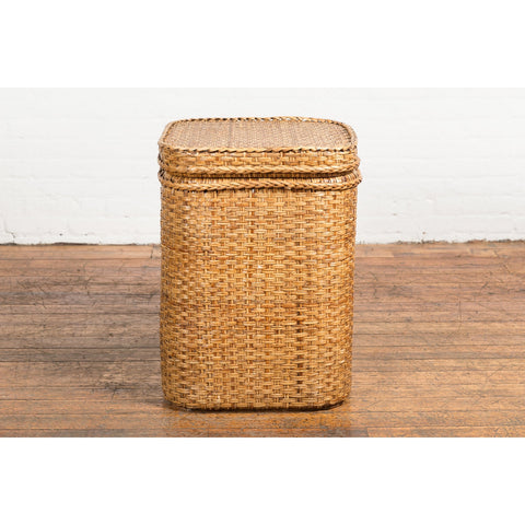 Vintage Burmese Woven Rattan and Wood Lidded Basket or Storage Container-YN3826-16. Asian & Chinese Furniture, Art, Antiques, Vintage Home Décor for sale at FEA Home