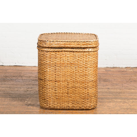 Vintage Burmese Woven Rattan and Wood Lidded Basket or Storage Container-YN3826-17. Asian & Chinese Furniture, Art, Antiques, Vintage Home Décor for sale at FEA Home