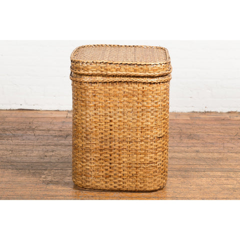 Vintage Burmese Woven Rattan and Wood Lidded Basket or Storage Container-YN3826-18. Asian & Chinese Furniture, Art, Antiques, Vintage Home Décor for sale at FEA Home