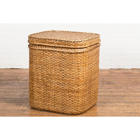Vintage Burmese Woven Rattan and Wood Lidded Basket or Storage Container-YN3826-19. Asian & Chinese Furniture, Art, Antiques, Vintage Home Décor for sale at FEA Home